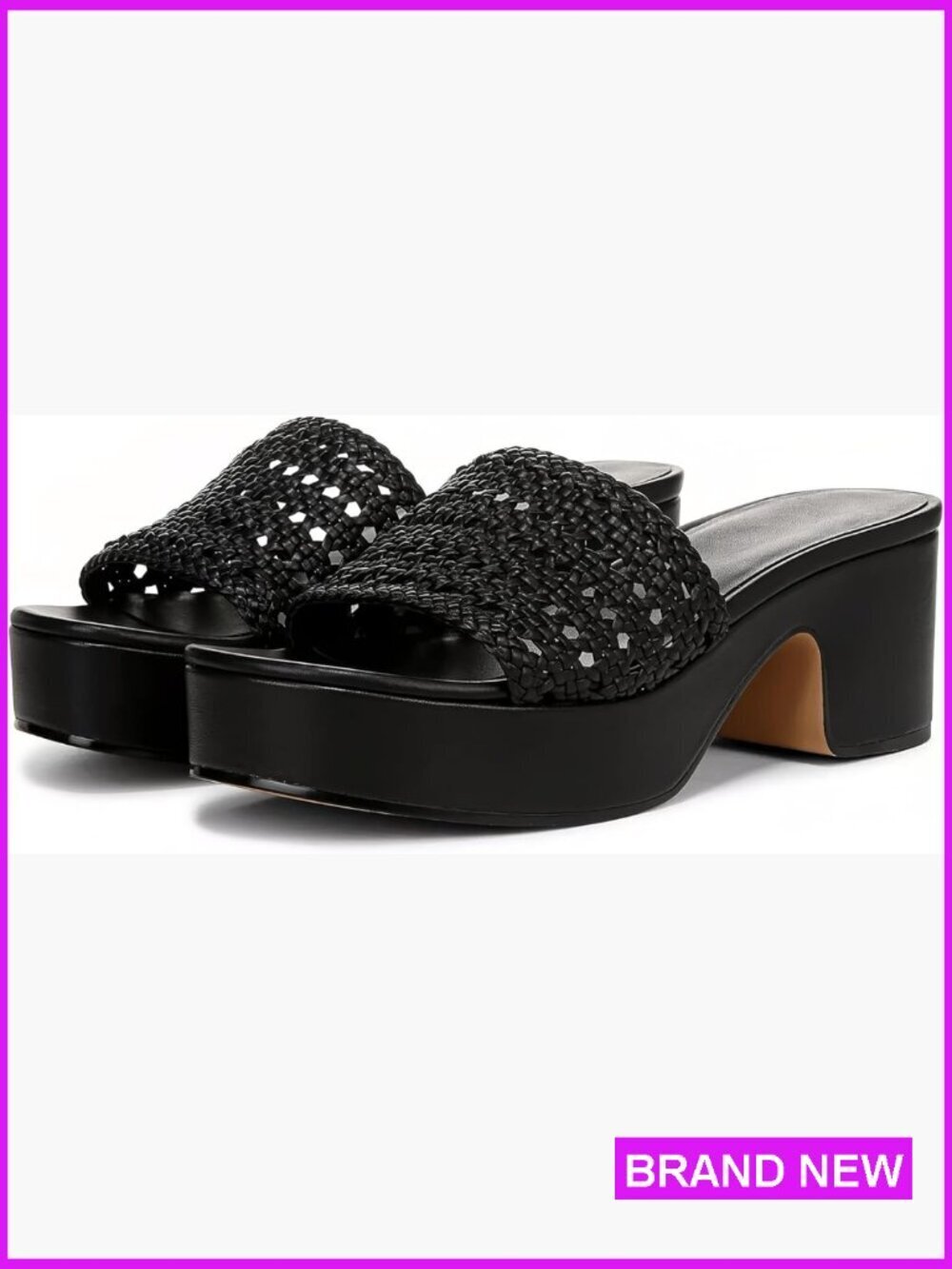 Woven Platform Sandals Chunky Heel Slip On Summer Beach Wedding Shoes